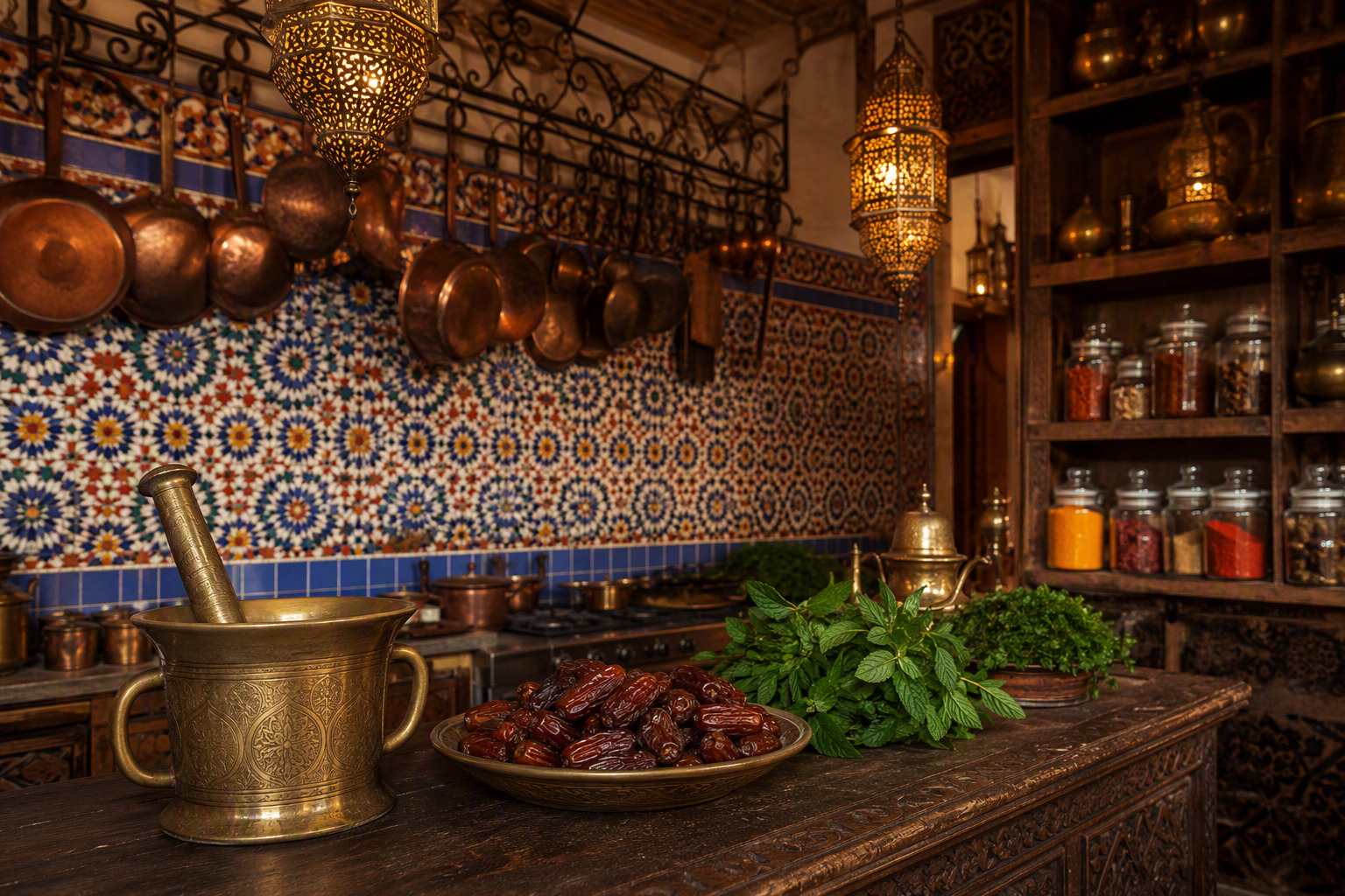 Traditional Arabic spices, dates and fresh mint